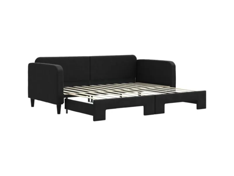 vidaXL Tagesbett Ausziehbar Schwarz 90x200 cm Stoff1898346