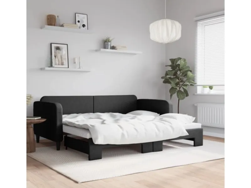 vidaXL Tagesbett Ausziehbar Schwarz 90x200 cm Stoff1898346