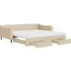 vidaXL Tagesbett Ausziehbar mit Schubladen Creme 100x200 cm Stoff1884542