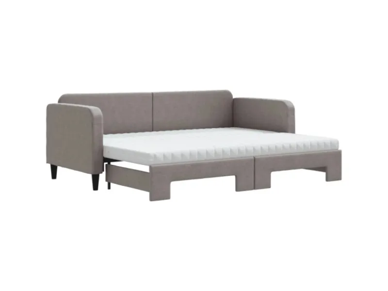 New vidaXL Tagesbett Ausziehbar mit Matratzen Taupe 80x200 cm Stoff1897449