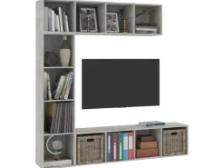 New vidaXL 3-tlg. Bücher-/TV-Schrank Set Betongrau 180x30x180 cm