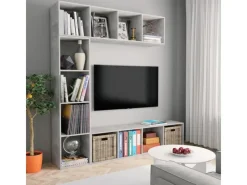 New vidaXL 3-tlg. Bücher-/TV-Schrank Set Betongrau 180x30x180 cm
