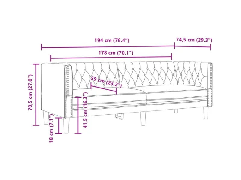 vidaXL 3-Tlg Chesterfield-Sofa-Set Kunstleder 3209267