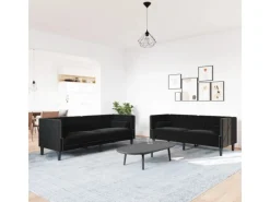 vidaXL 2-Tlg Chesterfield-Sofa-Set mit Nackenrollen Schwarz Samt 2144864