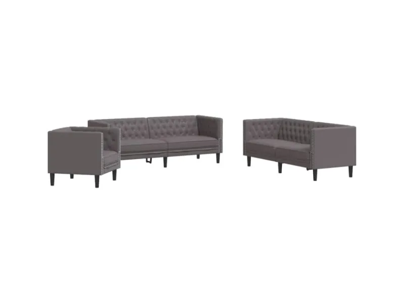 Best vidaXL 3-Tlg Chesterfield-Sofa-Set Kunstleder 3209270 Grau