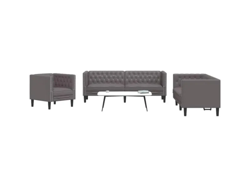 Best vidaXL 3-Tlg Chesterfield-Sofa-Set Kunstleder 3209270 Grau