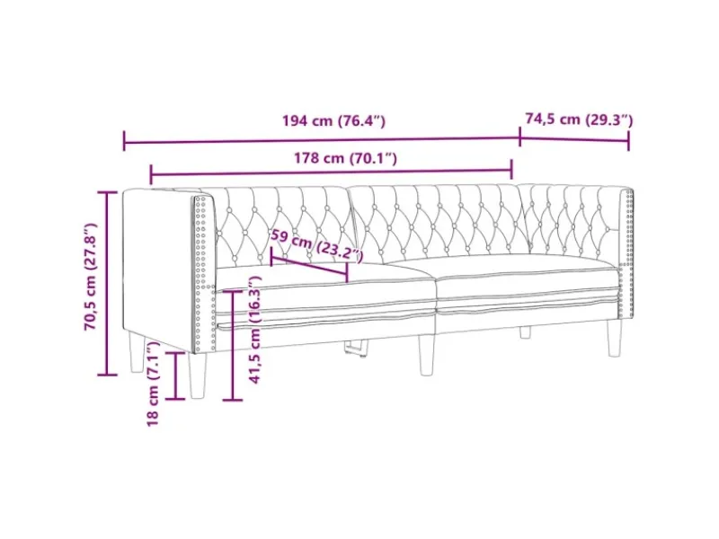 Best vidaXL 3-Tlg Chesterfield-Sofa-Set Kunstleder 3209270 Grau
