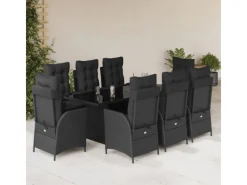 vidaXL 9-tlg Garten-Essgruppe mit Kissen Schwarz Poly Rattan Modell 98