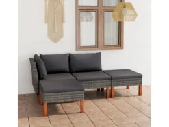 vidaXL 4-tlg Garten-Lounge-Set mit Kissen Poly Rattan Grau Modell 1