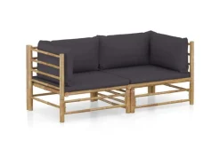 vidaXL 2-tlg Garten-Lounge-Set mit Dunkelgrauen Kissen Bambus Modell 1