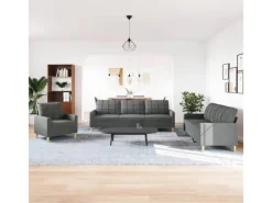 Online vidaXL 3-Tlg Sofagarnitur Dunkelgrau Stoff 2149639