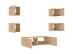 vidaXL 5-tlg. TV-Wohnwand mit LED-Leuchten Sonoma-Eiche