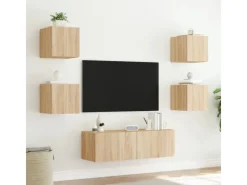 vidaXL 5-tlg. TV-Wohnwand mit LED-Leuchten Sonoma-Eiche
