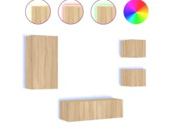 vidaXL 4-tlg. TV-Wohnwand mit LED-Leuchten Sonoma-Eiche Modell 2