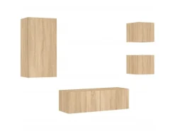 vidaXL 4-tlg. TV-Wohnwand mit LED-Leuchten Sonoma-Eiche Modell 2