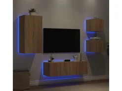 vidaXL 4-tlg. TV-Wohnwand mit LED-Leuchten Sonoma-Eiche Modell 2