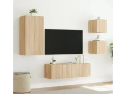 vidaXL 4-tlg. TV-Wohnwand mit LED-Leuchten Sonoma-Eiche Modell 2