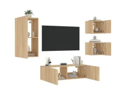 vidaXL 4-tlg. TV-Wohnwand mit LED-Leuchten Sonoma-Eiche Modell 2