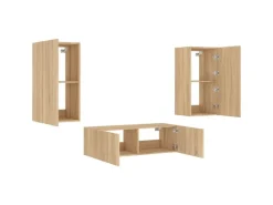 vidaXL 3-tlg. TV-Wohnwand mit LED-Leuchten Sonoma-Eiche