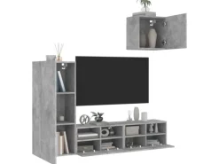 Hot vidaXL 4-Tlg Wohnwand Betongrau Holzwerkstoff 3216503