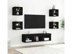Hot vidaXL 7-tlg. Wohnwand mit LED-Beleuchtung Schwarz Holzwerkstoff Modell 1