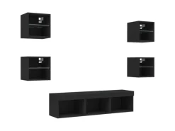 Hot vidaXL 7-tlg. Wohnwand mit LED-Beleuchtung Schwarz Holzwerkstoff Modell 1