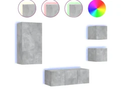 vidaXL 5-tlg. Wohnwand mit LED-Beleuchtung Betongrau Holzwerkstoff Modell 7