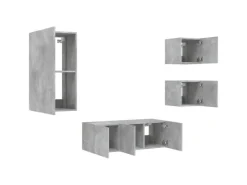 vidaXL 5-tlg. Wohnwand mit LED-Beleuchtung Betongrau Holzwerkstoff Modell 7