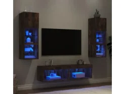 vidaXL 6-Tlg Wohnwand mit LED-Beleuchtung Räuchereiche Holzwerkstoff 3216619