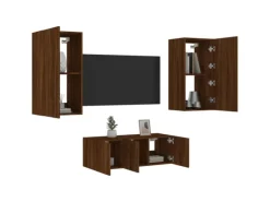 vidaXL 4-tlg. Wohnwand mit LED-Beleuchtung Braun Eiche Holzwerkstoff Modell 8