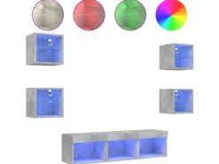 vidaXL 7-tlg. Wohnwand mit LED-Beleuchtung Betongrau Holzwerkstoff