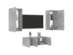 Discount vidaXL 4-tlg. Wohnwand mit LED-Beleuchtung Betongrau Holzwerkstoff Modell 5