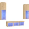Best vidaXL 5-tlg. Wohnwand mit LED-Beleuchtung Sonoma-Eiche Holzwerkstoff Modell 2