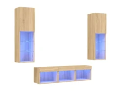 Best vidaXL 5-tlg. Wohnwand mit LED-Beleuchtung Sonoma-Eiche Holzwerkstoff Modell 2