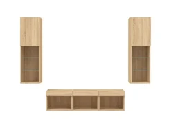 Best vidaXL 5-tlg. Wohnwand mit LED-Beleuchtung Sonoma-Eiche Holzwerkstoff Modell 2