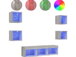 vidaXL 7-tlg. Wohnwand mit LED-Beleuchtung Grau Sonoma Holzwerkstoff