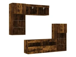 vidaXL 5-Tlg Wohnwand mit LED-Beleuchtung Räuchereiche Holzwerkstoff 3216729