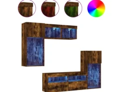 vidaXL 5-Tlg Wohnwand mit LED-Beleuchtung Räuchereiche Holzwerkstoff 3216729