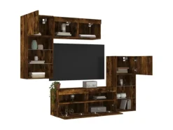 vidaXL 5-Tlg Wohnwand mit LED-Beleuchtung Räuchereiche Holzwerkstoff 3216729