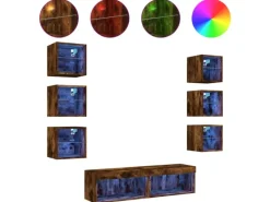 vidaXL 8-Tlg Wohnwand mit LED-Beleuchtung Räuchereiche Holzwerkstoff 3216637 Raucheiche