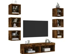 vidaXL 8-Tlg Wohnwand mit LED-Beleuchtung Räuchereiche Holzwerkstoff 3216637 Raucheiche