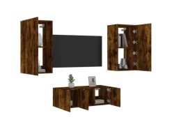 Hot vidaXL 4-Tlg Wohnwand mit LED-Beleuchtung Räuchereiche Holzwerkstoff 3216822