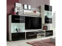 Discount vidaXL 4-Tlg Wohnwand mit TV-Schrank & LED-Leuchten Hochglanz-Schwarz 242573