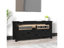 vidaXL TV-Schrank Schwarz 114x35x52 cm Massivholz Kiefür