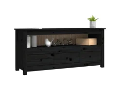 vidaXL TV-Schrank Schwarz 114x35x52 cm Massivholz Kiefür
