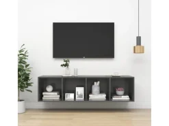 vidaXL TV-Wandschrank Hochglanz-Grau 37x37x142,5 cm Holzwerkstoff