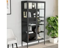 vidaXL Vitrine Anthrazit 90x40x180 cm Stahl und Gehärtetes Glas