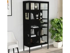 Clearance vidaXL Vitrine Schwarz 90x40x180 cm Stahl und Gehärtetes Glas