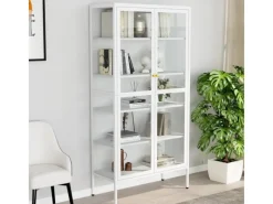 vidaXL Vitrine Weiß 90x40x180 cm Stahl und Gehärtetes Glas