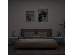 Online vidaXL Wand-Nachttische mit LED-Leuchten 2 Stk Grau Sonoma Modell 4